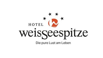 Logo of Hotel Weisseespitze with slogan in German.